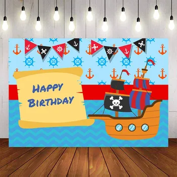 

Photography Background Caribbean Pirate Ship Birthday Flag Party Baby Kids Children Decor Photocall Backdrop Photo Studio