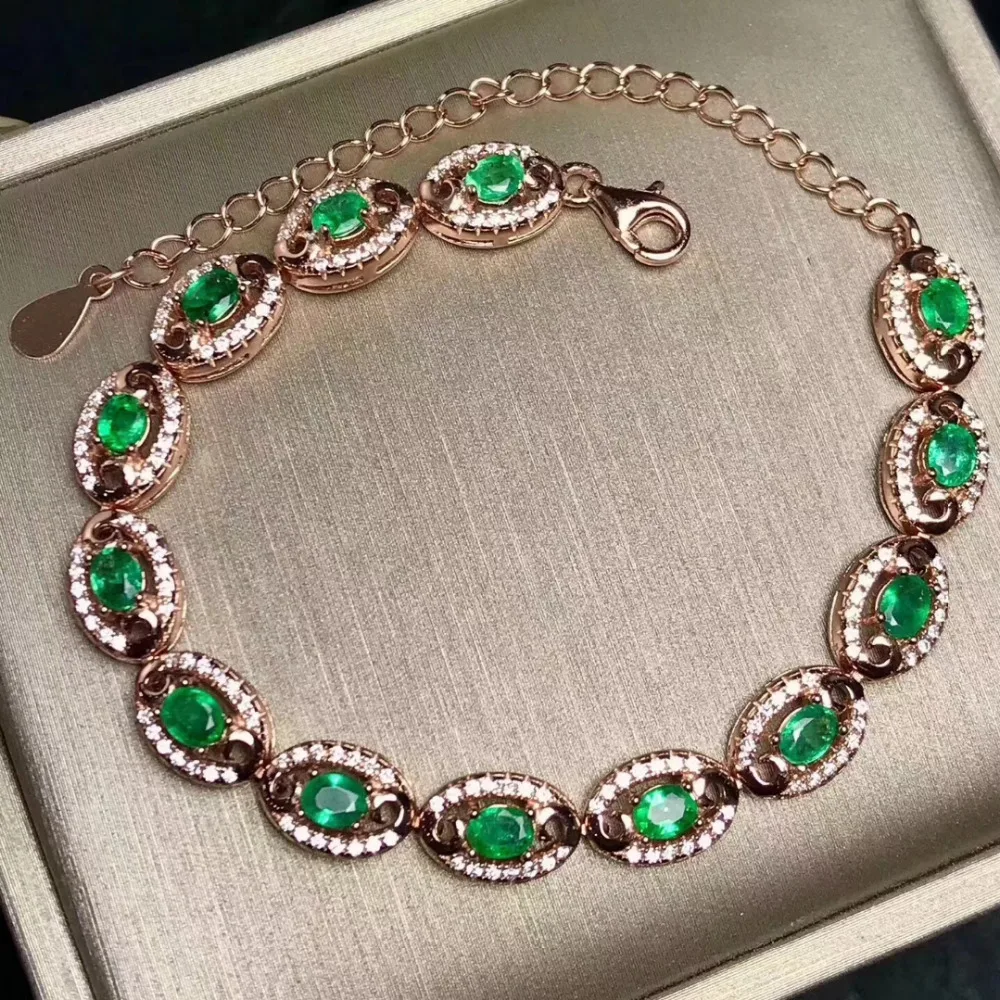Bracelet en pierre naturelle verte émeraude Bracelet en pierres précieuses naturelles 925 bracelet