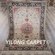 YILONG 4'x6' турецкий Шелковый ковер красный медальон ручной работы бежевый vantage восточные ковры(ZW072M4x6
