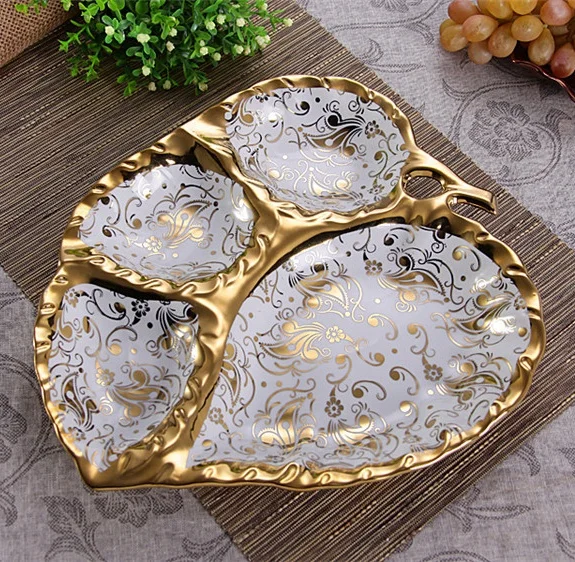 Novel Ceramics Leaf Shape Divisions Dinner Plate Decorative Porcelain