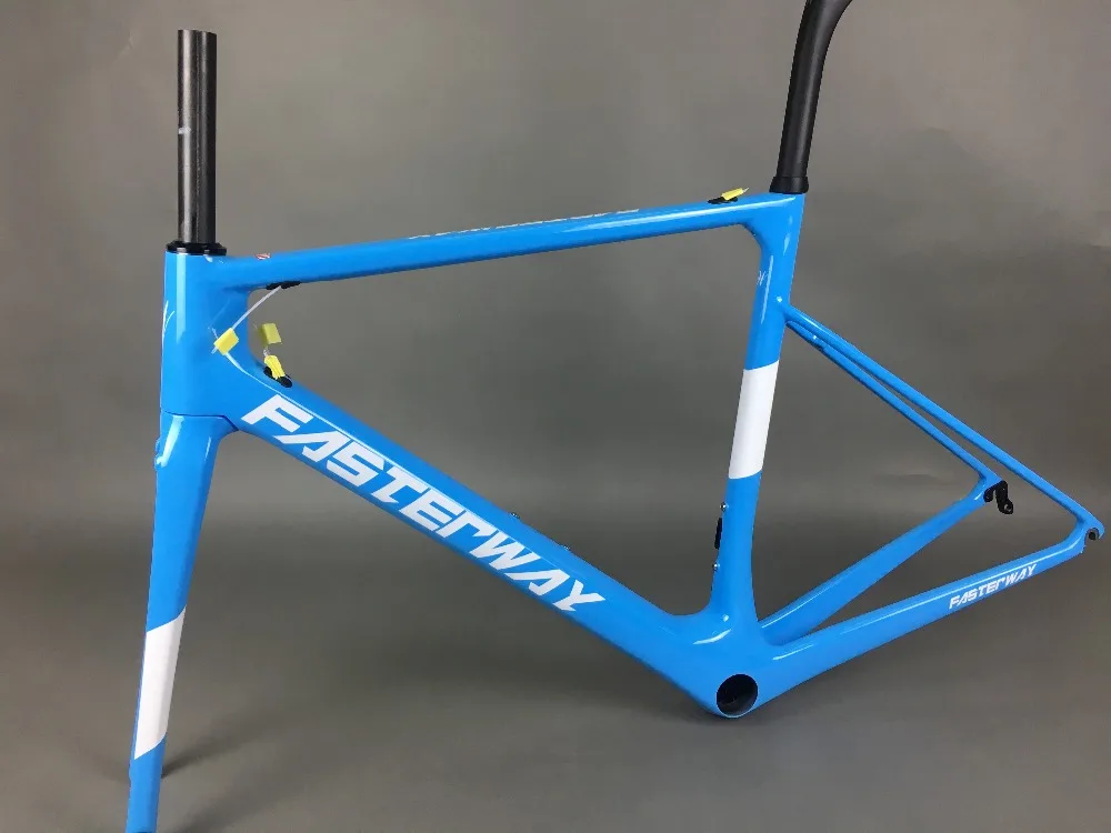 Clearance light blue 2018 TAIWAN FASTERWAY classic carbon road frameset UD weaves carbon bike frame:Frameset+Seatpost+Fork+Clamp+Headset 61