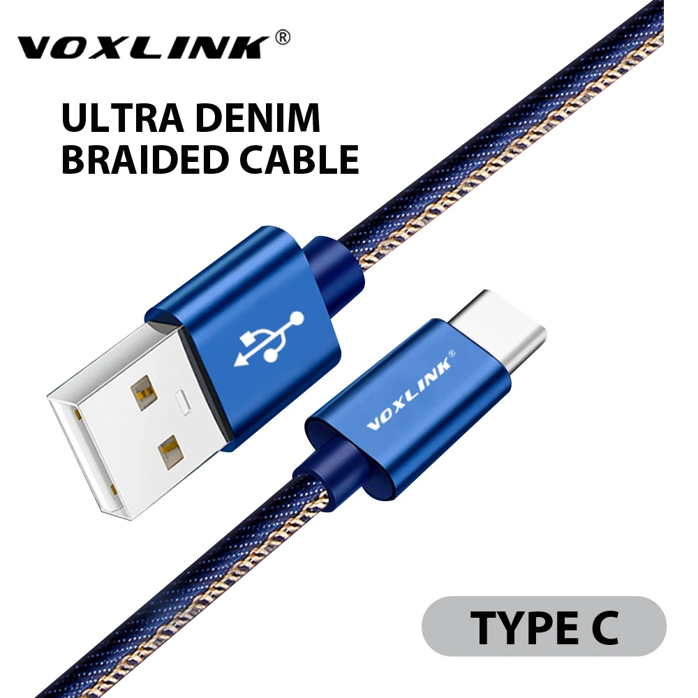 

VOXLINK 2.4A USB Type C Cable Denim Braided Fast Charge data Cable USB C Cable For Xiaomi Mi 4C Mi5 4s OnePlus 2 Nexus 5X Huawei
