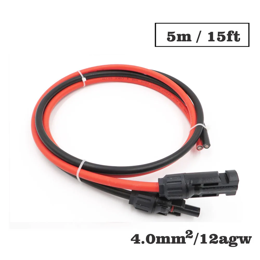 

1pair X 4mm2 12AWG 15FT 5m MC-4 Connector Extension Connect branch black parallel Series 5 meter extend cable