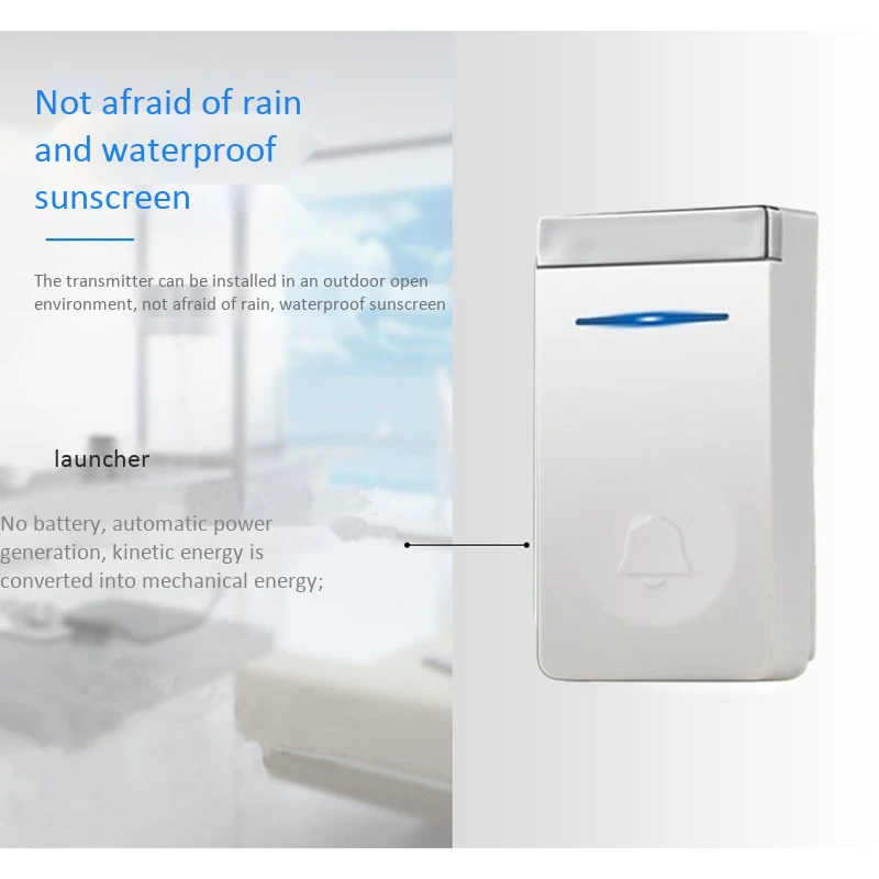 Wireless Doorbell Self-Powered No Battery Waterproof 150M Range Door Bell Push Button Door Chime For Old People(Us Plug) #8