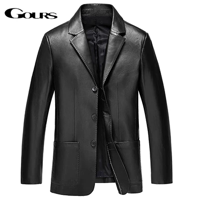 Мужская кожаная куртка Gours, зимняя черная куртка из натуральной овечьей кожи - Цвет: Черный