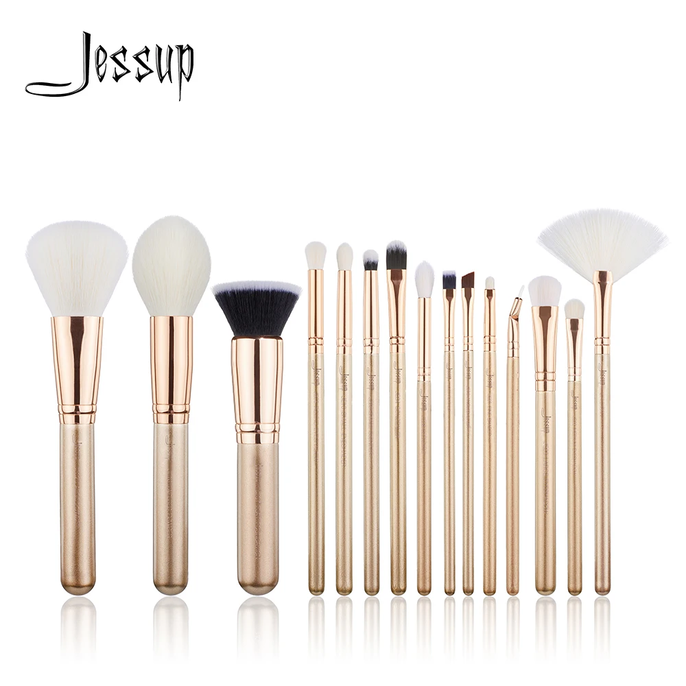 

Jessup 15PCS Golden / Rose Gold Professional Makeup brushes set Cosmetic tools Make up brush POWDER FOUNDATION BLENDER