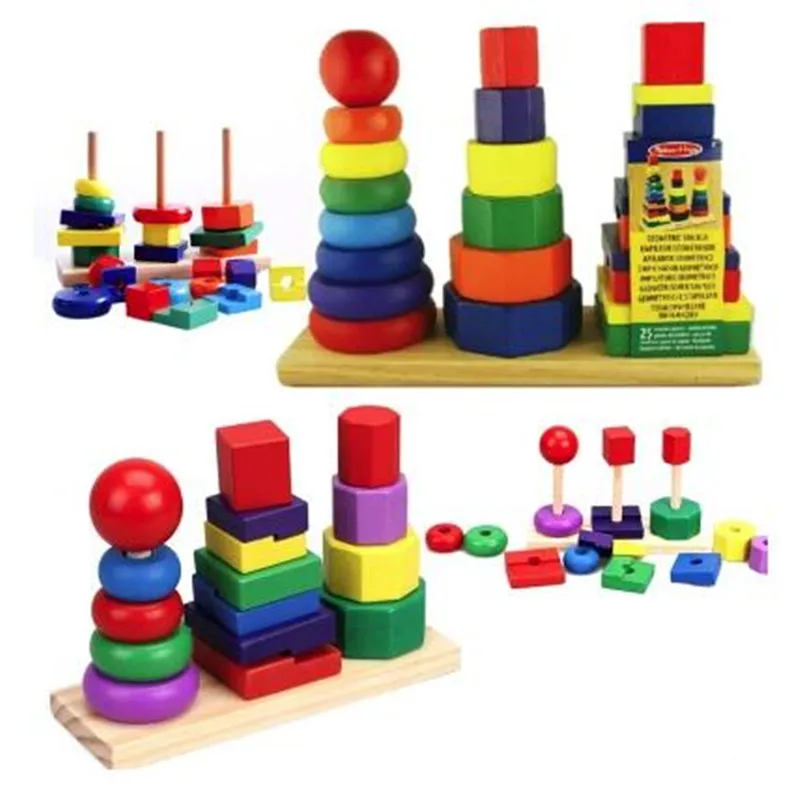 Монтессори деревянная три-Колонка радуги башня Детская головоломки образовательных подарок
