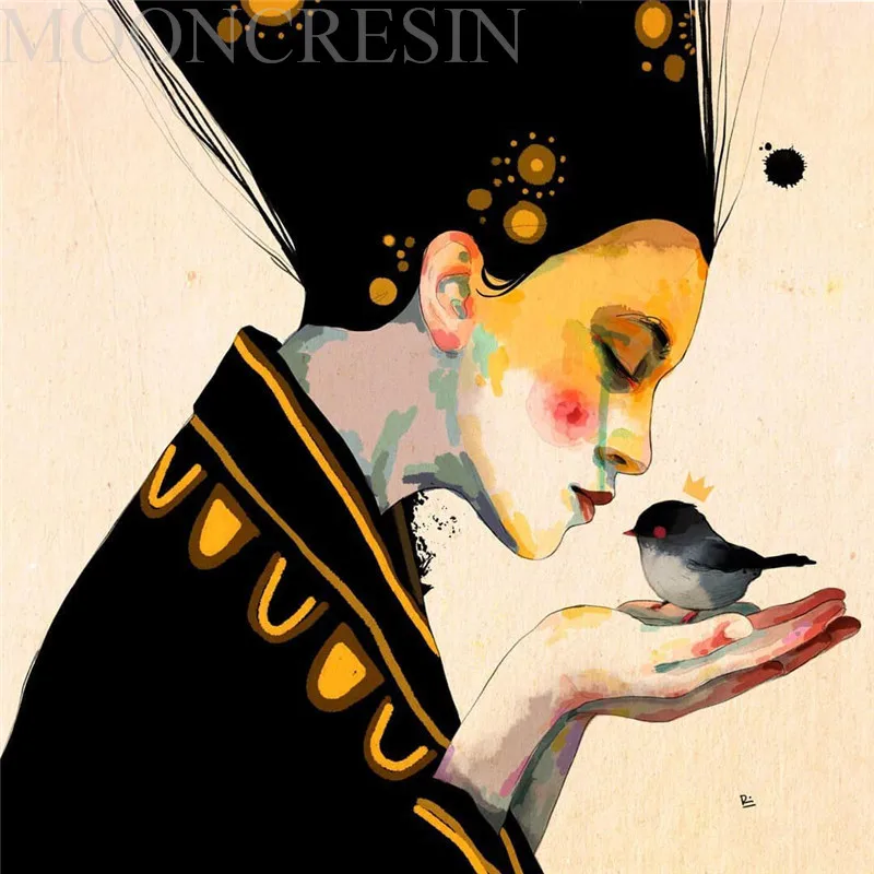 

5D Diy Diamond Painting Cross Stitch Witch Hand Holding Bird 3D Diamond Embroidery Full Round Mosaic Decoration Resin Stickers