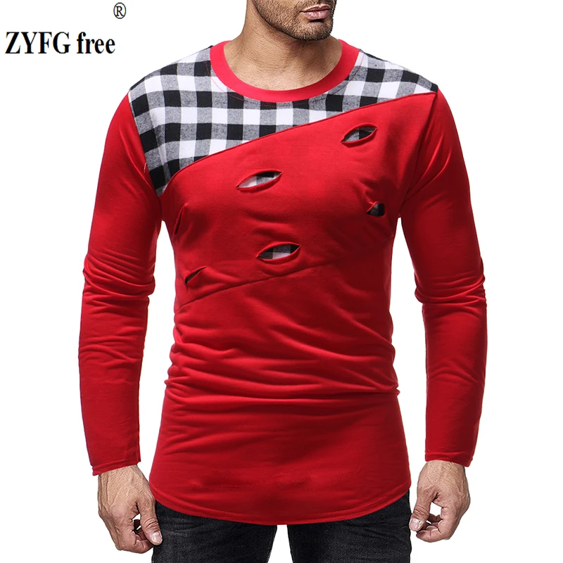 

Fashion Men's Long Sleeve T-shirt men Casual patchwork color t shirts hugo boss O-neck t-shirt Men Cotton Polyester US size