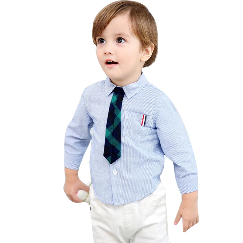 

high quality Boy Shirt 2019 Spring Autumn Cotton Long Sleeve Shirts Boys Wedding Shirts Children Formal Shirts striped boy cloth
