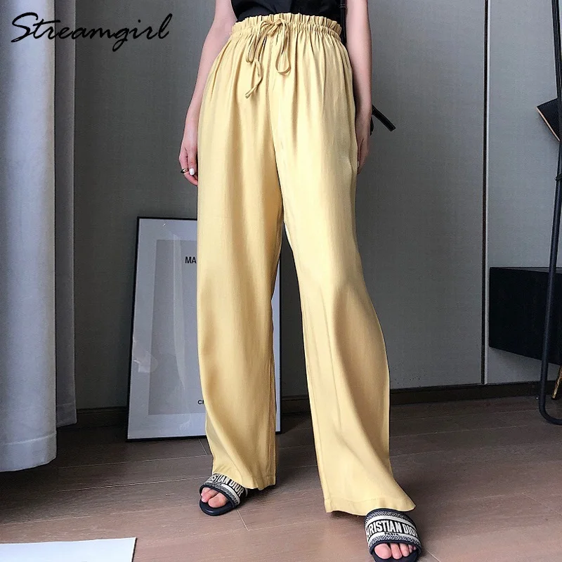 Wide Leg Satin Silk Pants Women Trousers High Waisted Elegant Summer Solid Color Wide Leg Pants Women Satin Trousers Loose New