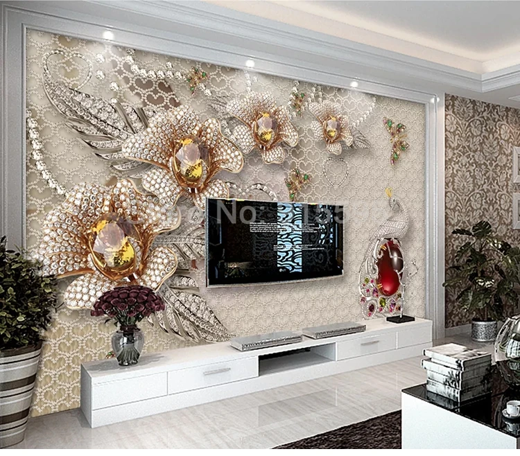 Пользовательские фото обои 3D стереоскопические ювелирные изделия цветок Европейский Стиль Гостиная ТВ фон домашний декор настенная