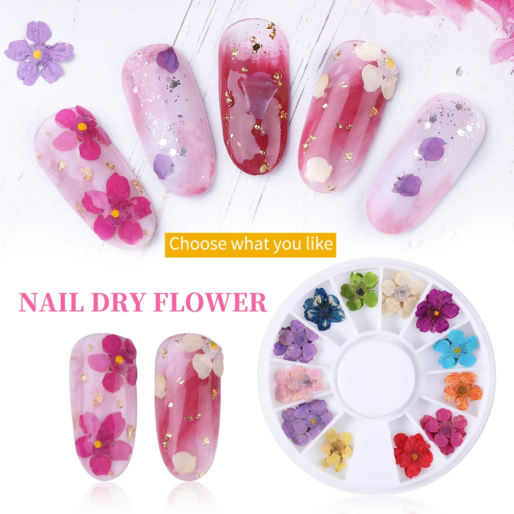 12PCS/Wheel Japanese Nail Art Decoration Dried Flower 3D Manicure Polish Flower Fashion Design For Nail Tips Decoration Tips