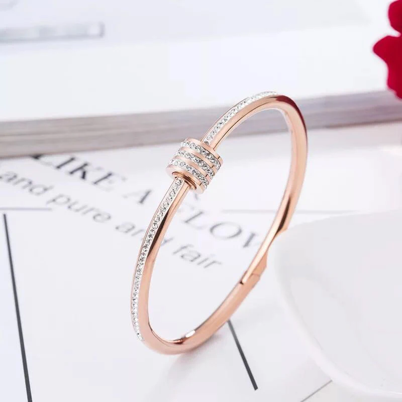 Модные женские 316 нержавеющая сталь Розовое золото Высокое качество кристаллы Круглый браслет с подвесками браслет свадебный подарок