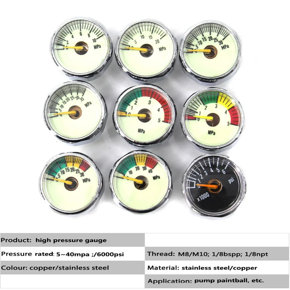 PCP Пейнтбол Airforce насосный клапан с фокусным расстоянием 25 мм M8x1 M10x1 1/8NPT 1/8BSPP 1 дюйм Мини Давление датчик Подводное манометр 20mpa 30mpa 40mpa