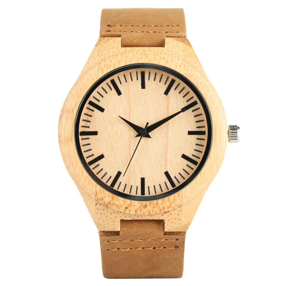 

Men's Bamboo Quartz Wristwatch Handmade Leather Strap Bamboo Men Women Watch Casual Bamboo Wristwatch Yellow Color Fashion Gifts