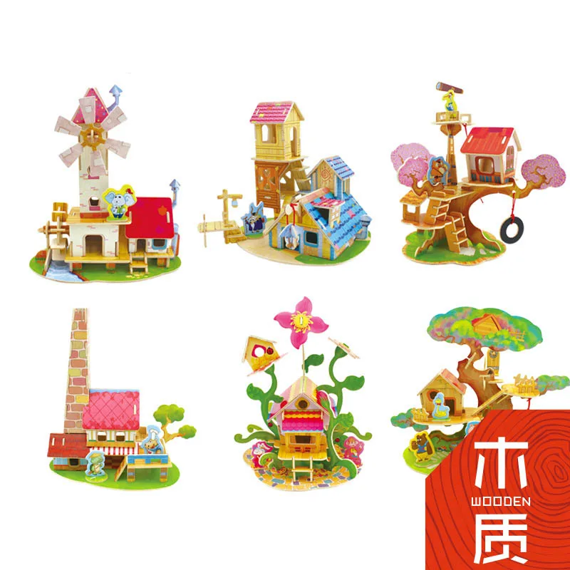 

mylb 3d DIY world Architecture wooden Puzzle building models educational children toy