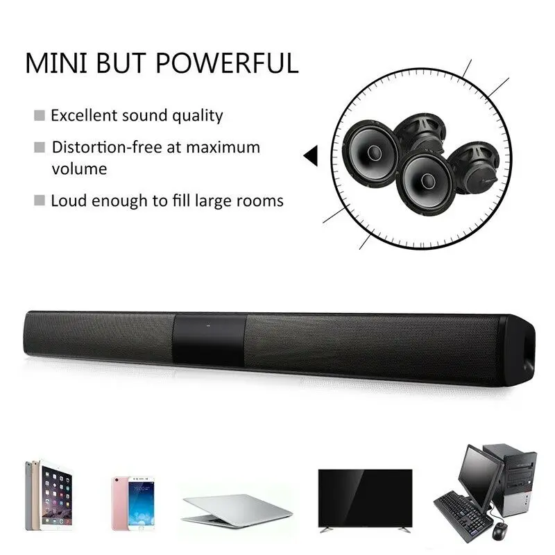 Wireless Bluetooth TV Soundbar 2 4 Speakers Sound Bar Home Theater Subwoofer RCA