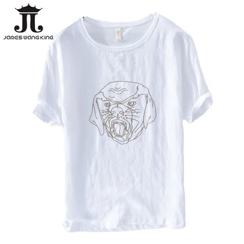 

Linen t shirt men summer casual round neck Features Luminous pattern high quality cotton linen t shirt black/white clothing 245