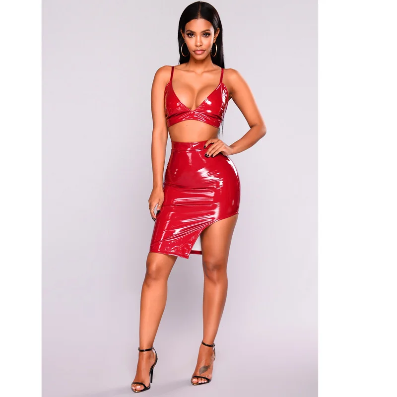 red leather bodycon dress