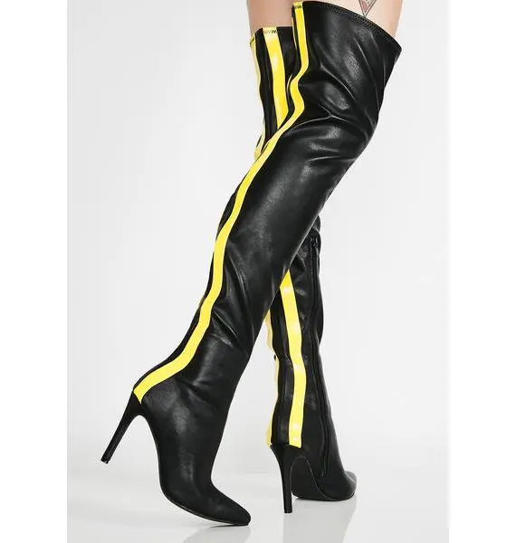 2018 New Winter Real Leather Boots Women Chic Pointed Toe Side Zip Mixed Color Back Two Yellow Striped Black Ladies Long Boots