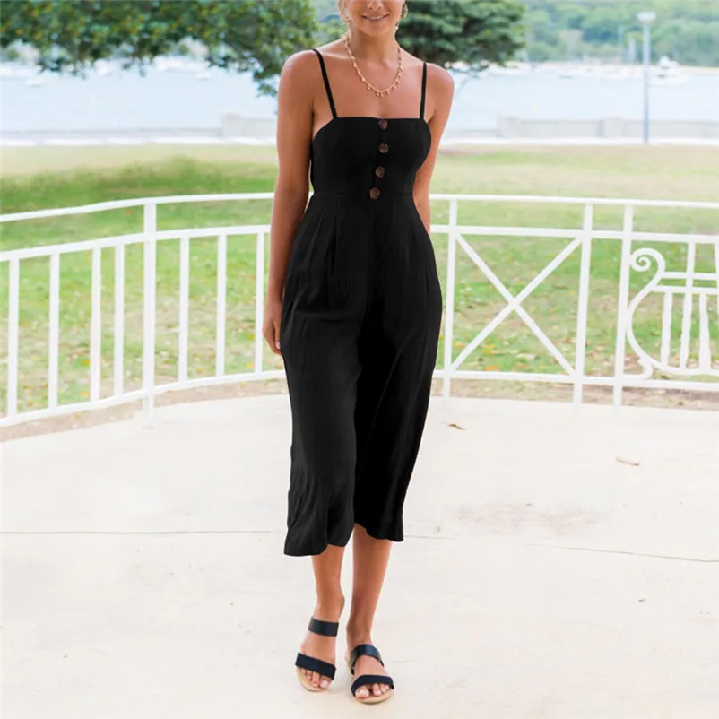 Fashion summer jumpsuit woman 2018 Strappy Soild Button Long Trouser Playsuits Jumpsuit Rompers pantaloni siamesi Y12#N (11)