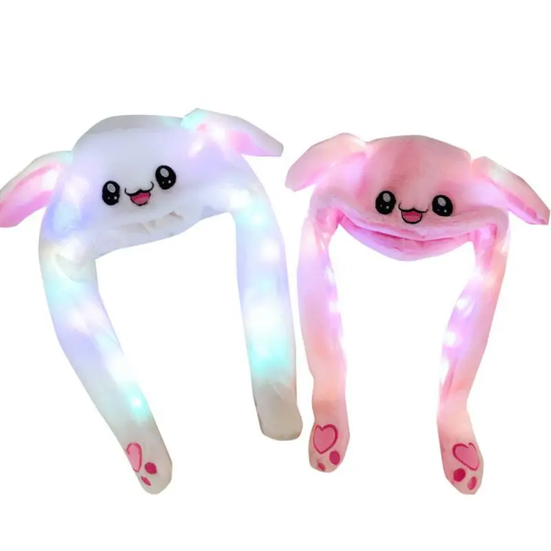 Newly Novelty Plush Rabbit Ear Hat With Moving Brighting Kids Boy Girl