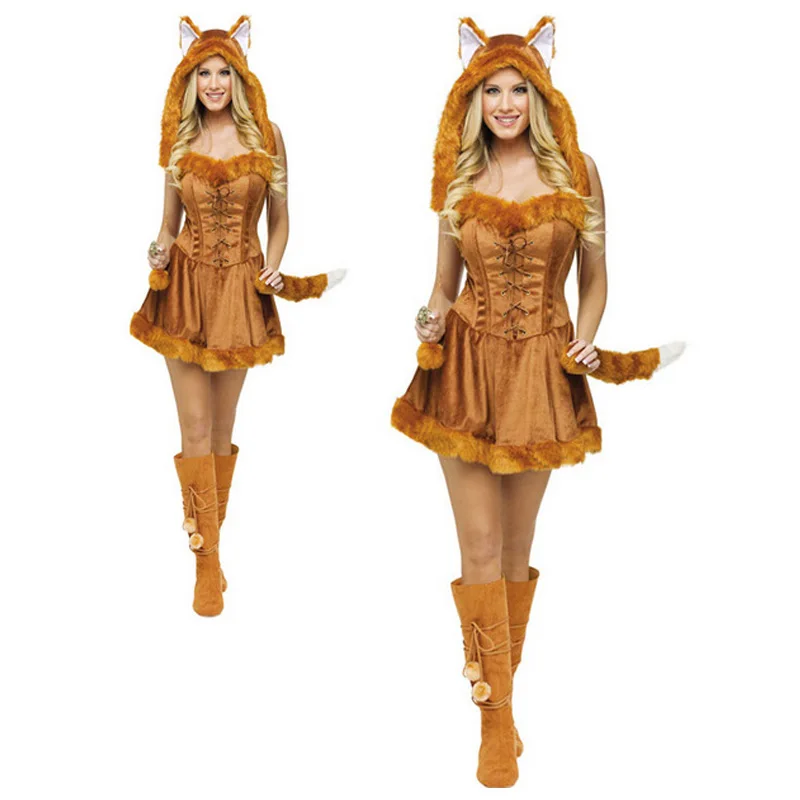 Новая мода Хэллоуин кошка девушка костюмы для женщин фантазия бар костюм Хэллоуин Прекрасный маленький лиса животное