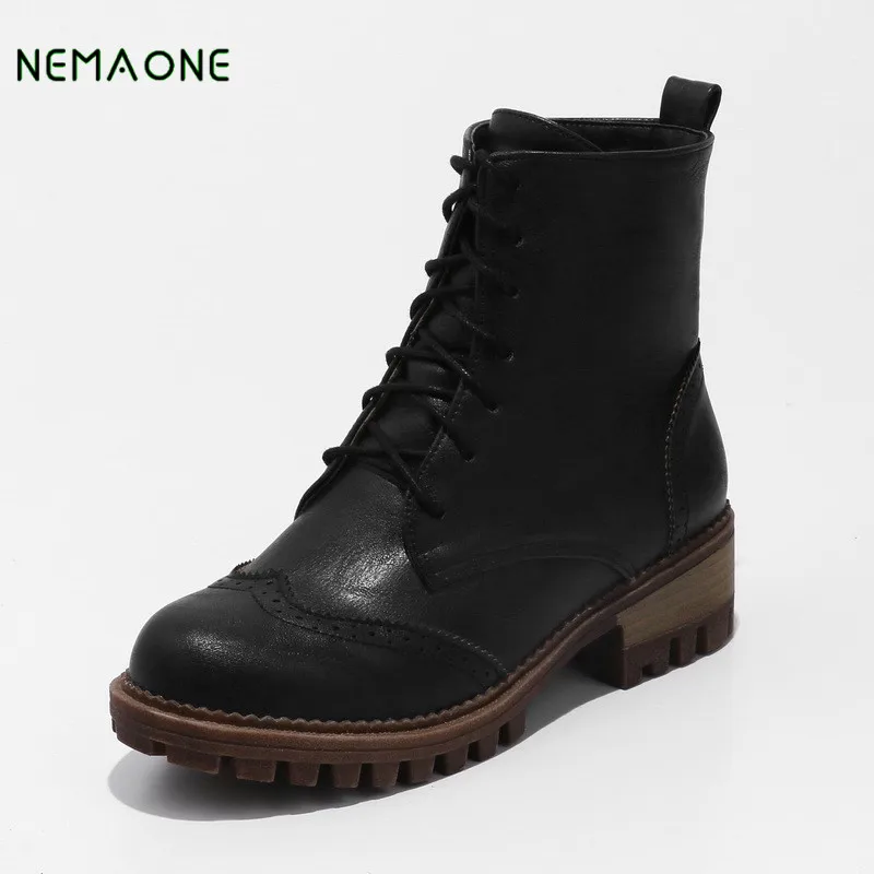 

NEMAONE New Rain Boots Warm Fashion Platform Slip On Waterproof Motorcycle Martin Ankle Boots Flat With Woman Shoes