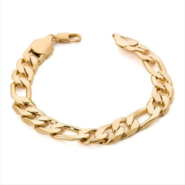 

Heavy wide figaro gold bracelet men 12mm 21cm 18kgp Gold color big thick chain bracelet men Jewelry