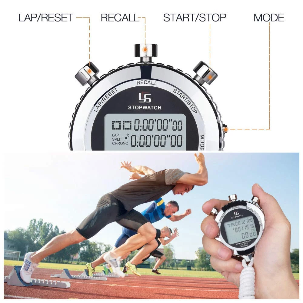 YS Silent секундомер, металл цифровой спортивный секундомер с обратным отсчетом таймер, 100 память кругов, большой дисплей, будильник