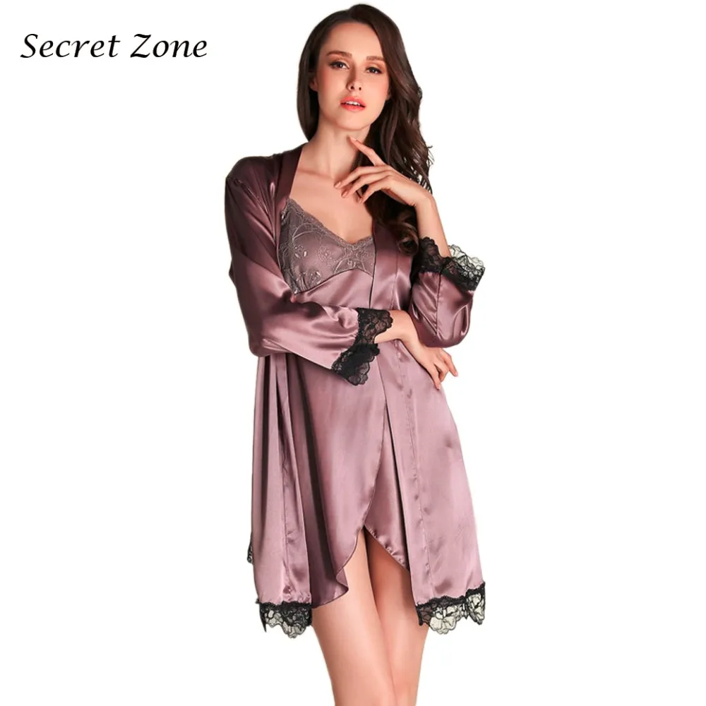 Lisacmvpnel Осень Новая мода 2 шт. кружевной женский халат набор вискоза Сплит Nightgown et