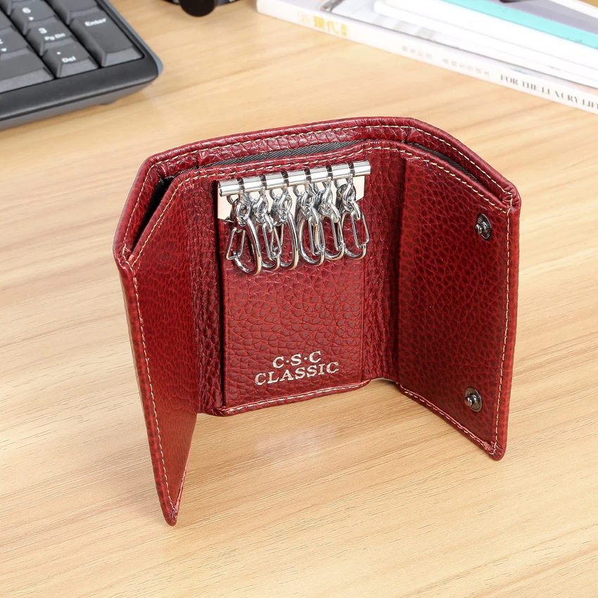Small Wallets Women Red Genuine Leather Keys Pouch Holder Manager