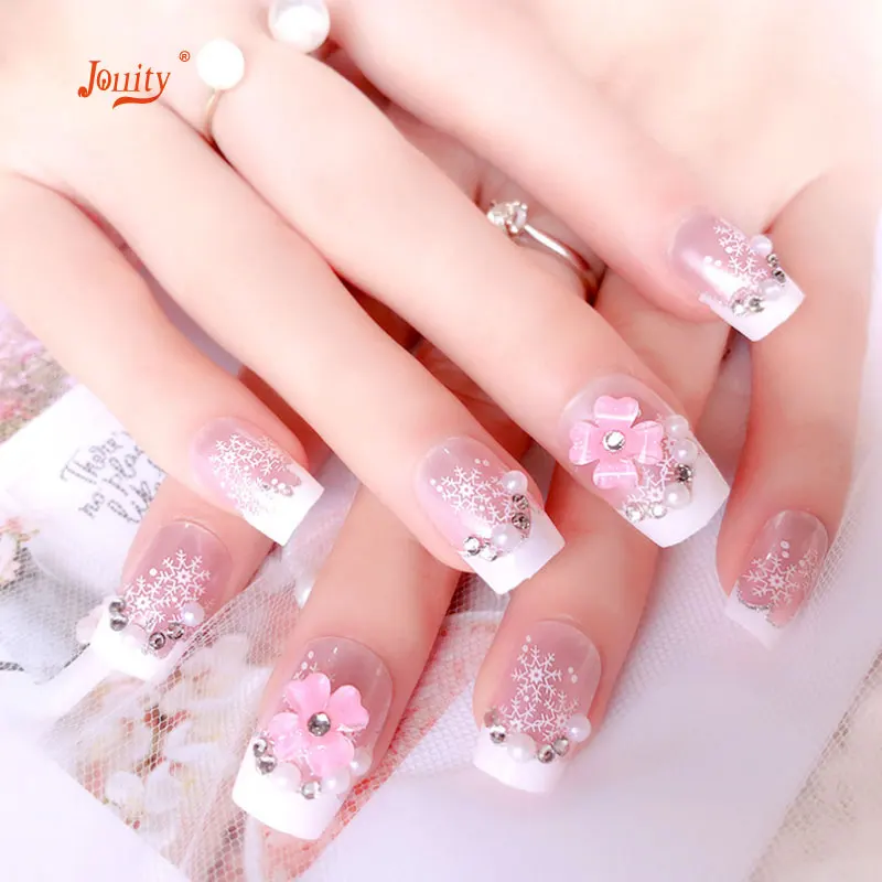 24 Pcs Acrylic French Fake Nails Small Flower Decoration Finished Manicure Nail Art Tips Extension Design Artificial False | Красота и