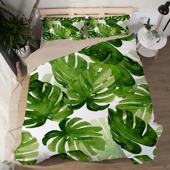 

2019 Spring Green Leaf Bedding Sets Queen Single Double 3PCS Duvet Cover Set For good quality Modern Duvet cover Pillowcase