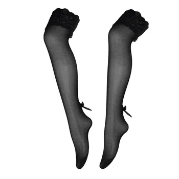 

Black Bow Stockings Women Back Striped Frilly Lace Stockings Sexy Summer Transparent Thin Thigh High Stocking Femme Kousen