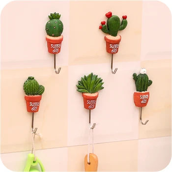 

5pc/lot Small bonsai Design Hooks Kitchenware Hanger Kitchenroom Green Plants Decor Hook Stainless steel wall adhesive hook