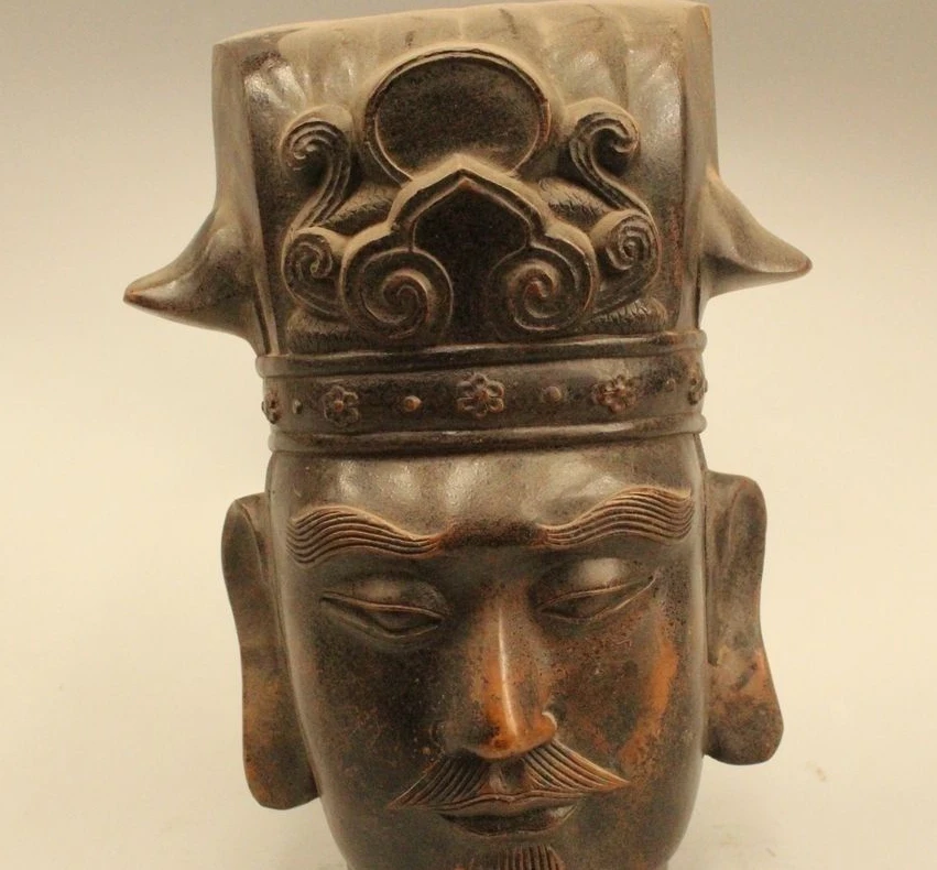 

10"China Chinese Dyansty Palace Folk Bronze Patriarch Buddha Head Statue