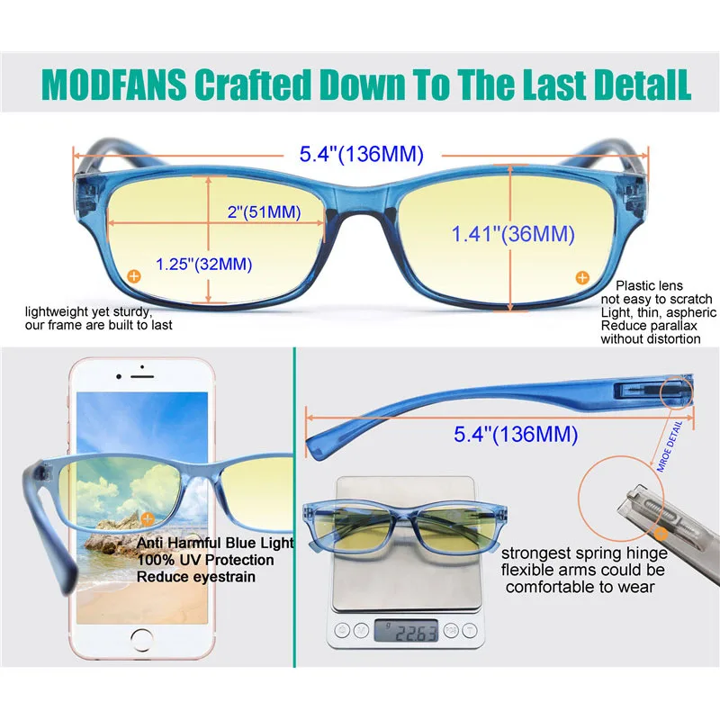 Men and Women Computer Glasses Anti Blue Light Blocking Filter Reduces Digital Eye Strain Clear Improve Comfort