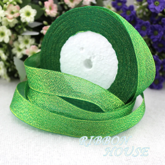 (25 yards/roll) 1'' (25mm) Green Metallic Glitter Ribbon Colorful