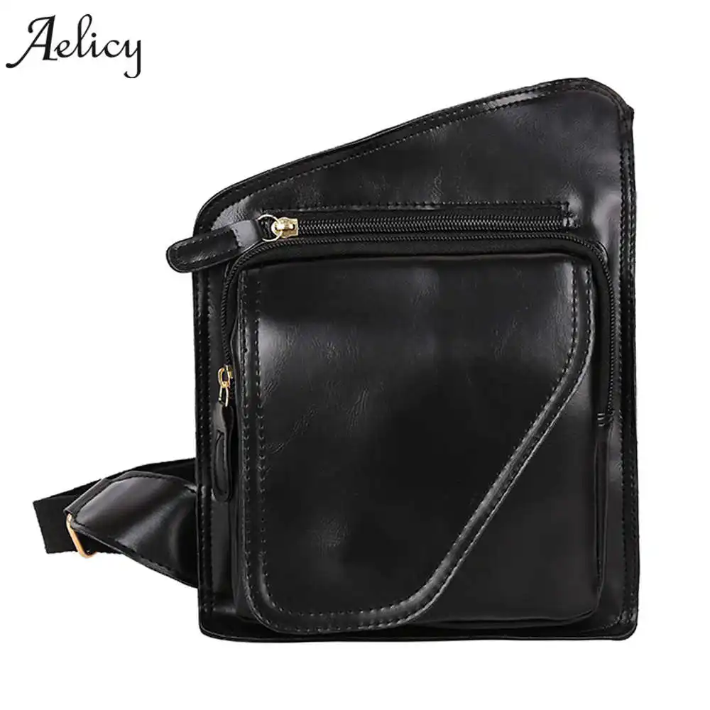 Aelicy 2018 Men Messenger Bags Leather Men's Bags Chest Pack Sling Chest Leather Shoulder Bags Black Crossbody Bags for Men