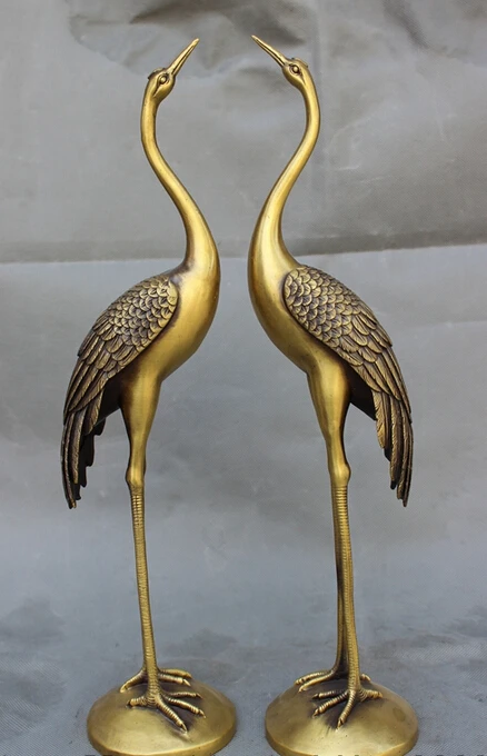 

song voge gem S2911 17" Chinese Bronze Folk Culture JiXiang FengShui Bird Fly Crane Statue Pair