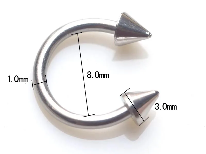 AOMU 8 шт./компл. 16G 18G Титан анодированный Сталь Спайк Подкова Нос Кольца для пирсинга перегородки губ серьги на Козелок, ювелирное изделие для тела - Окраска металла: 3mm ball D