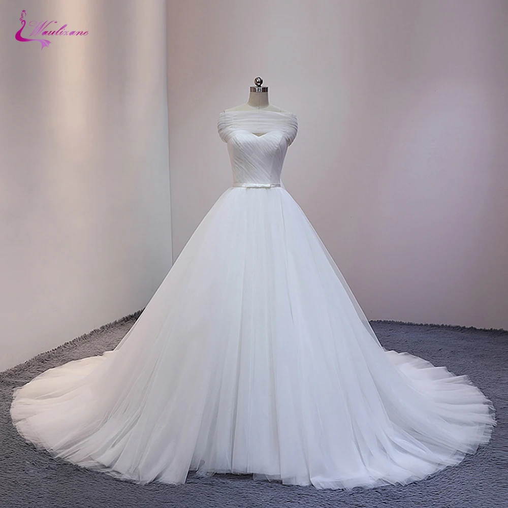 

Waulizane Strapless A Line Wedding Dress With Sweetheart Neckline Floor Length Bride Dress With Bow On The Back