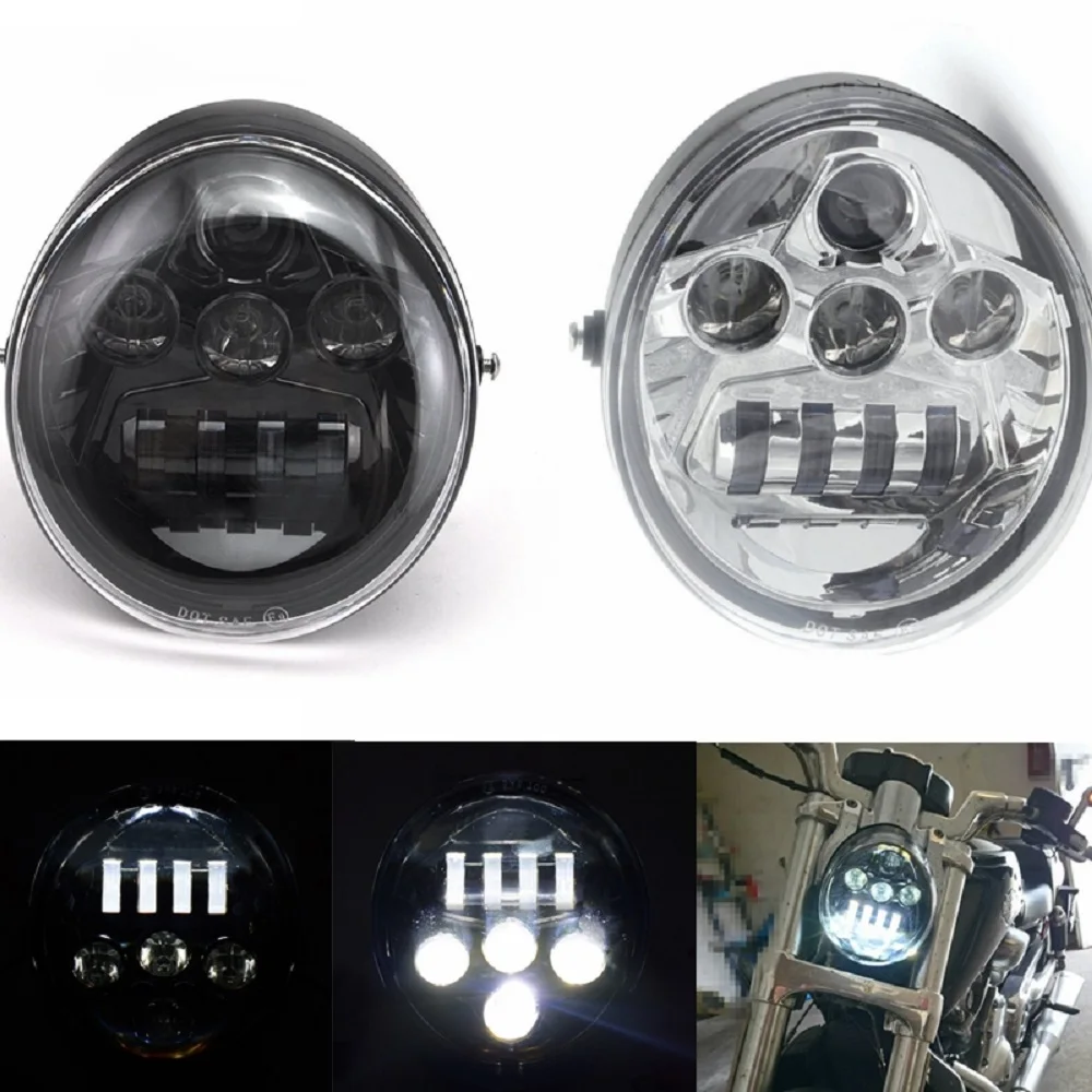 Black Headlight For Harley V Rod VROD VRSCA VRSC Headlight Motorcycle LED ROUND HEADLIGHT