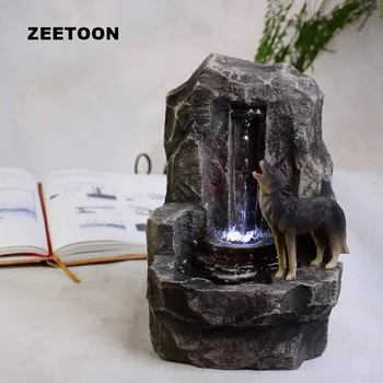 

110V-220V Creative Water Fountain Resin Rockery Water Flow Crafts Home Feng Shui Decor Small Landscape Waterscape Humidifier Art