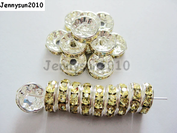 200pcs Wholesale Rhinestone Spacer Beads Rondelle Loose Bracelet Findings 6mm
