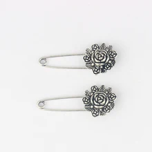 10pcs Silver Tone Rose Flower Durable Strong Metal Shawl Kilt Scarf Safety Brooch Pins 55mm