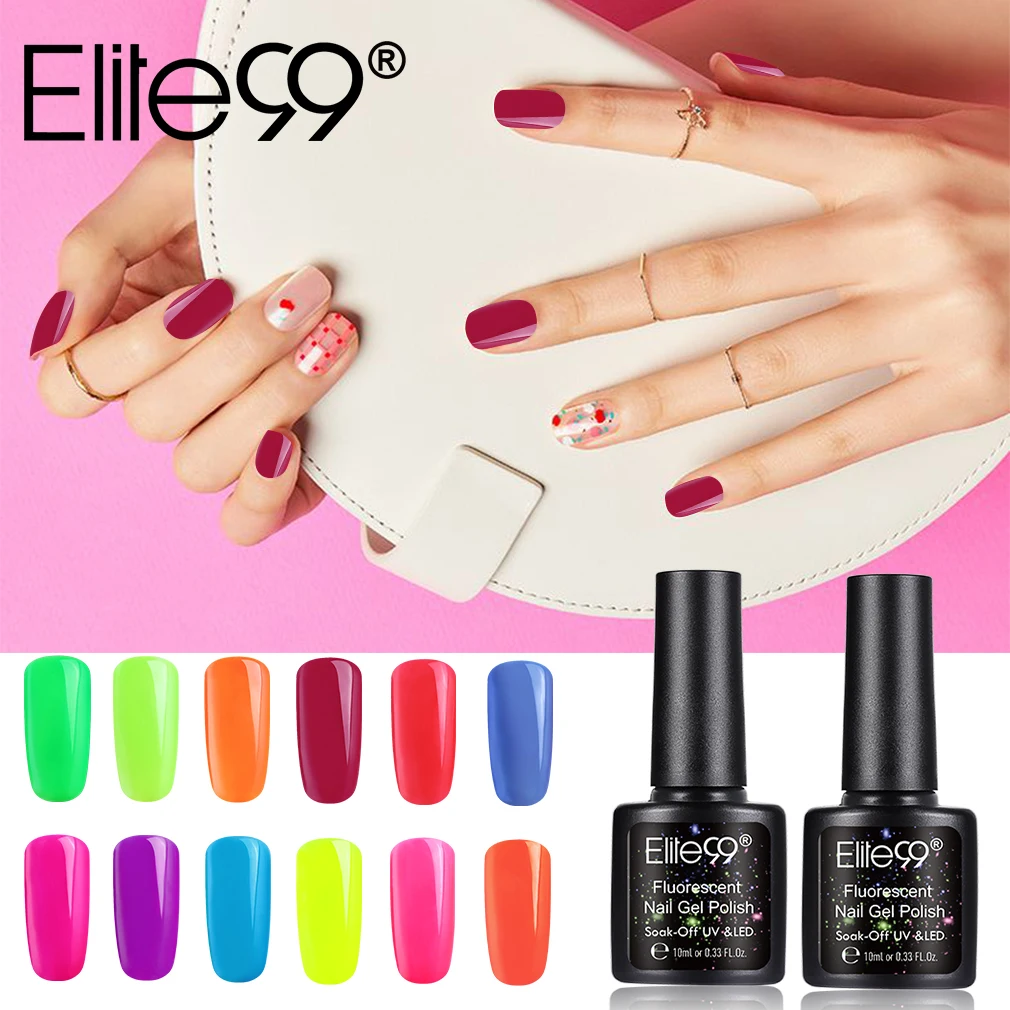  Elite99 10ml Fluorescent Gel Polish Semi Permanent Luminous Nail Gel Polish Soak Off Manicure UV Ge