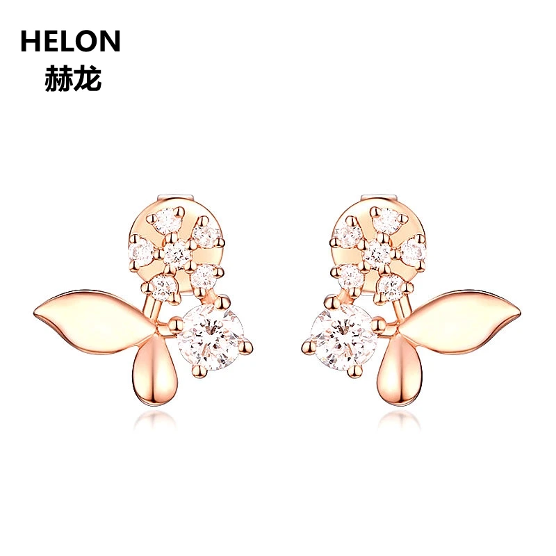 

Solid 14k Rose Gold Women Stud Earrings 4mm Round Cubic Zirconia CZ Earrings Anniversary Engagement Wedding Fine Jewelry